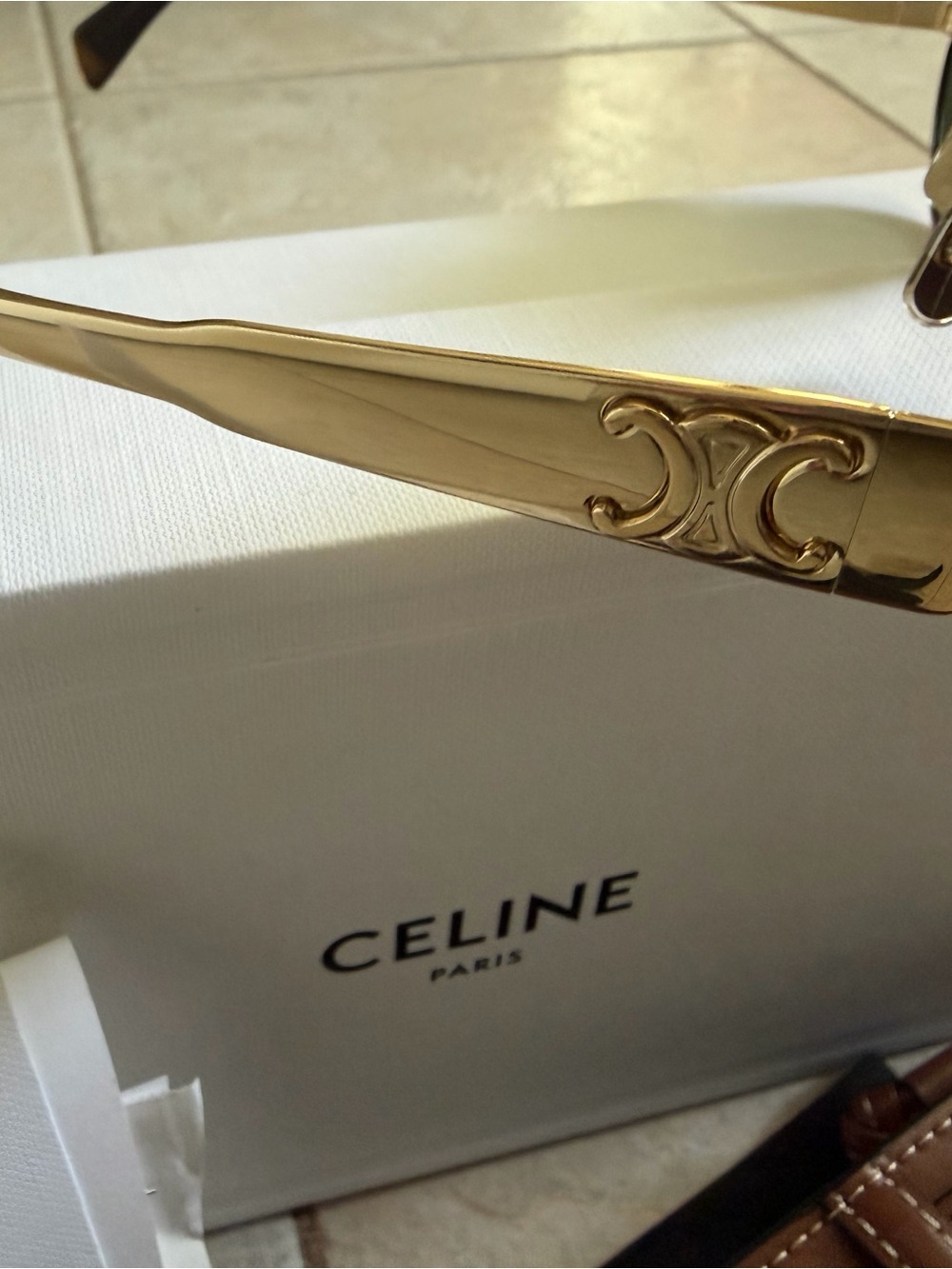 Celine Triomphe gold metal 54mm sunglasses with brown leather carry cases BNWT. - Picture 4 of 7